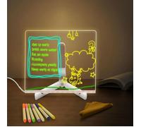 Light up Memo,LED Message Board with 7 Colors Pen/Stand,Acrylic Board 20x20CM,Acrylic Dry Erase Board,Desktop Note Memo Illumina