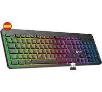 Light V2 Clavier Sans Fil Qwerty Es + Fin, Ergonomique, Discret, Waterproof, Silencieux + Clavier Gamer Rétroéclairé Pour Pc Mac Ps4 Xbox One + Batterie Intégrée Longue Durée + Nouveauté 2022
