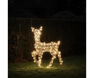 Light4fun Studley Cerf en rotin artificiel avec 190 LED | avec 3 modes d'éclairage | Fonctionne à l'énergie solaire & minuterie | Renne cerf | Décoration de Noël | Résistant aux intempéries pour