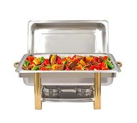 Lightakai Chafing Dish, chauffe-plat en acier inoxydable, récipient de maintien au chaud, carré, réchauffeur, buffet pour la restauration, le buffet et les fêtes (9 l plaqué or grillage unique)