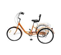 Lightakai Tricycle 24 ", 6 vitesses, pour adultes, cruiser, vélo de transport, shopping, avec panier à provisions et panier à provisions, siège réglable pour adultes et personnes âgées, jaune