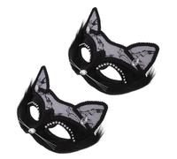 LIGHTAOTAO 2 Pièces Demi-masque Chat Noir en Pvc, Masque de Costume | Eille de Chat Dentelle, Masque Animal Adulte Drole, Cats la Mascarade Célébration Halloween