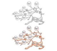 LIGHTAOTAO Broche D'élan en Alliage Argenté Perles Décoratives, Accessoire Bijou Élégant pour Femme, Lot de 2 Pièces, pour Noël et Usage Quotidien