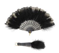 LIGHTAOTAO Éventail Pliant Chinois Rétro en Plumage, Portable et Décoratif | Noir, Plume et Plastique, Accessoire Léger Pompon, pour Mariage et Danse