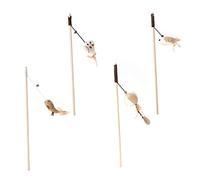 LIGHTAOTAO Jouets Interactifs Jouet Stimulant pour Chats avec Plume Lot de 4 en Coton Poignée en Bois et Clochettes Peluche Colorée Plusieurs Styles pour Chaton la Maison