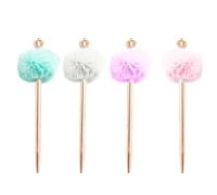 LIGHTAOTAO Lot de 4 Stylos à Bille Pompon Couronne, Coloris Blanc, Rose, Violet et Bleu Turquoise, Taille pour Bureau et Étude Scolaire, Stylo à Signature Adorable pour Apprentissage