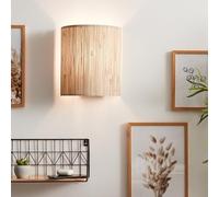 Lightbox Applique murale style nature - 26 x 23 cm - spot mural décoratif avec abat-jour en jonc de mer - dimmable uniquement avec variateur externe - pour le salon - douille E27 - en métal/jonc de