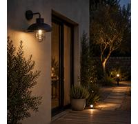 Lightbox Außen Wandlampe - 29 x 24 x 25 cm - schwarze Outdoor Wandleuchte mit Glas Abdeckung & Gitter - hängend - spritzwassergeschützt (IP44) - E27 - aus Metall/Glas in Schwarz