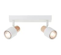 Lightbox Barre de spots avec têtes pivotantes & base en frêne blanc | Barre de spots 2flg, 33 cm, GU10, orientable, métal/bois, blanc/brun clair