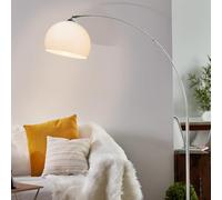 Lightbox Bogenlampe 166 cm, Chrom & Weiß, schwenkbare Lampe | lampe à arc moderne, lampadaire avec tête pivotante et interrupteur à pied
