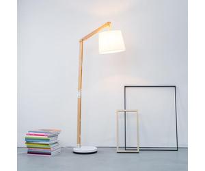 Lightbox Lampadaire - Lampadaire avec abat-jour décoratif en tissu & interrupteur à pied - la tête est orientable - métal/bois/textile marron/blanc - 1,6 m de hauteur