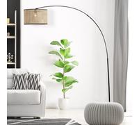 Lightbox lampe à arc de style naturel - lampe sur pied boho avec abat-jour en rotin & bras télescopique & tête pivotante - pour le salon - 2 m de hauteur - E27, max. 42 W - en métal/rotin - en bois