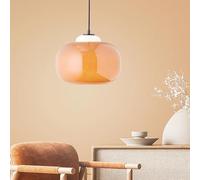 Lightbox Lampe à suspendre vintage avec abat-jour en verre orange | hauteur max. 1,29 m, Ø 30 cm | lampe à suspendre réglable en hauteur avec câble raccourcissable | douille E27 | salle à manger | en