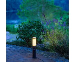 Lightbox lampe de borne avec détecteur de mouvement - 45 cm de hauteur - lampe de socle noire d'extérieur -comme éclairage d'allée pour le jardin - IP44 - E27, max. 20 W - en métal/plastique