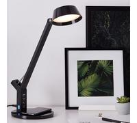 Lightbox lampe de bureau LED à intensité variable avec chargeur à induction - lampe de bureau noire avec tête pivotante & articulation & variateur tactile - 710 lm, 8 W, 3000-6500 K - en plastique