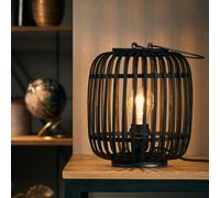 Lightbox lampe de table de 27 cm - lampe de table boho avec interrupteur - E27, max. 60 W - en bambou/métal - en bois foncé/noir