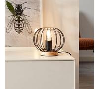 Lightbox lampe de table scandinave - 20 cm, Ø 20 cm - lampe de table décorative rétro avec abat-jour en grille & base en bois & interrupteur - E27, max. 40 W - en métal/bois - en noir/marron