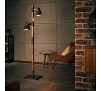 Lightbox Lampe sur pied à 2 flammes - lampe sur pied rustique têtes pivotantes avec un interrupteur à pied - 154 cm x 51 cm - en métal/bois de peuplier noir canadien - en noir/marron
