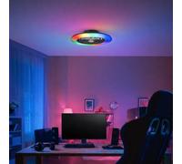 Lightbox LED Deckenlampe mit Ventilator & RGB Front Light & CCT Center Light - Ø 58 cm - schwarze Deckenleuchte - per Fernbedienung dimmbar - 3000-6500 K - 6800 lm - aus Kunststoff/Metall