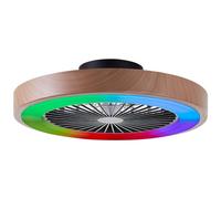 Lightbox LED plafonnier avec ventilateur & cadre aspect bois & RGB Front Light & CCT Center Light - dimmable par télécommande - plafonnier - Ø 49 cm - en plastique/métal - en marron/noir