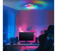 Lightbox LED plafonnier avec ventilateur & RGB Front Light & CCT Center Light - Ø 49 cm - plafonnier blanc - dimmable par télécommande - 3000-6500 K - 4700 lm - en plastique/métal