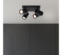 Lightbox LED Plaque de spot avec têtes pivotantes - en noir - LEDs incluses - GU10-345 lm - 3000 K - spot de plafond intemporel - 22 x 22 cm - pour chaque pièce - en aluminium - en noir sable