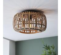 Lightbox plafonnier | 22 cm de hauteur, Ø 32 cm | plafonnier boho à intensité variable avec abat-jour en bambou & effet de lumière spécial | douille E27 | pour le salon | en marron clair