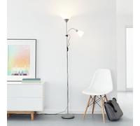 Lightbox Plafonnier LED classique avec lampe de lecture, 1 x 10 W E27 /1 x 3 W E14 incl., 810 lumens, 2700 K blanc chaud, métal/plastique, couleur : argent/blanc