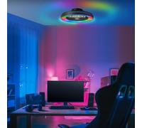 Lightbox plafonnier LED moderne avec ventilateur & télécommande - 14 cm de hauteur, Ø 49 cm - plafonnier noir & RGB & CCT (3000-6500 K) & veilleuse - dimmable - 40 W, 4700 lm - en plastique