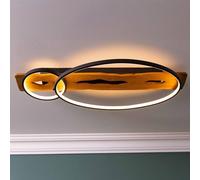 Lightbox plafonnier LED moderne style nature - plafonnier avec 3 niveaux de gradation & 2 anneaux LED sur la poutre en bois - 70 x 30 cm - 3300 lm, 3000 K - en pin/métal en noir/marron clair