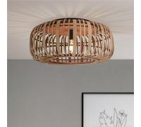 Lightbox plafonnier | plafonnier à intensité variable avec abat-jour en bambou | douille E27 | 23,8 cm de hauteur & 50 cm de diamètre | pour le salon | en métal/bambou en marron clair