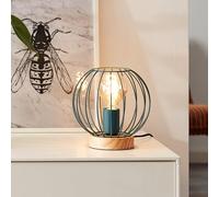 Lightbox scandinave en pin de Monterey lampe de table - 20 cm de hauteur - Ø 20 cm - lampe de table avec interrupteur & abat-jour en treillis turquoise - E27, max. 40 W - en métal/bois en