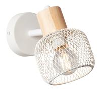 Lightbox Spot mural | 15 x 15 x 10 cm | Spot mural avec abat-jour en grille | Spot mural, 14,5 cm, E14, orientable, métal/bois, blanc/brun