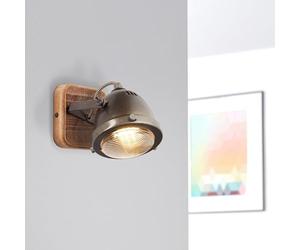 Lightbox spot mural rustique au design rétro insolite | 12 x 12cm | Spot mural stylé pour une belle ambiance dans l'entrée | Matière : métal/pin | Couleur : marron/acier