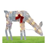 Lighted Christmas Decoration Cerf - Outdoor Iron Moose with Bell Bow Holiday | Light Up Christmas Decor Reindeer Family Set, Lawn Decoration, Deer Yard Lights Decor For Patio Garden Parties