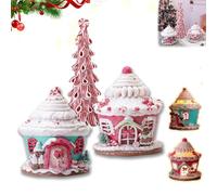 Lighted Christmas Gingerbread House Ornaments, 2024 New LED Christmas Gingerbread House, Christmas Candy House, Macaron Color Christmas 3-Piece Set, for Party Showcase & Indoor Room Décor (All set)