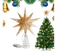 Lighted Christmas Star Tree Topper, Winter Holiday Treetop Decorations - Glittered Tree Top Star with LED Lights | for Office Indoor Home Bar Shop Bedroom