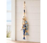 Lighted Coastal Wooden Starfish & Fish Hanging Decor Rustic Nautical Wall Ornament with Jute Rope Beach House Door Bathroom Porch Patio and Summer Home Accent