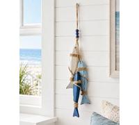 Lighted Coastal Wooden Starfish & Fish Hanging Decor Rustic Nautical Wall Ornament with Jute Rope Beach House Door Bathroom Porch Patio and Summer Home Accent