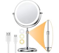 Lighted Makeup Mirror 7 Inch With 10/1x Magnification, Adjustable Height And 3 Color Dimmable Lights, 360° Swivel, Double-Sided Lighting, Rechargeable Led