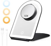 Lighted Makeup Mirror With 3 Colour Temperatures, 10x Magnification And Usb-C Charging, Portable, 1500mah Battery, 3 Hours Of Battery Life, Black