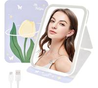Lighted Makeup Mirror With Led Lights, Usb Rechargeable Portable Led Mirror, Touch Screen Table Mirror, Travel Mirror With 3 Types Of Lights For Makeup And Shaving (Tulip)