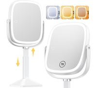 Lighted Rectangular Makeup Mirror With 3 Color Lights, Adjustable Height And 1/7x Magnification, 4000mah Rechargeable Battery For Bedroom, 21.6x Large Area