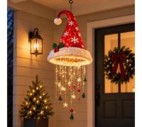 Lighted Santa Hat Hanging Chandelier,glowing Santa Hat Chandelier，C | Lustre Suspendu en Forme de Bonnet de Père Noël Lumineux,Hanging Santa Hat Chandelier Led Lights Christmas