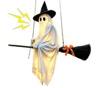 Lighted Swinging Ghost | Halloween Light Up Prop with Remote Control | Swinging Ghost Decor | for Garden Patio Porch Haunted House Backyard Lawn Terrace Front Door Halloween Parties Trick