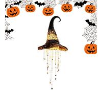 Lighted Witch Hat Hanging Chime, Lighted Witch Hat Hanging Star Chime Halloween LED Decor, Waterproof, Gothic Wind Chimes Delivers Warm Glow for Porches, Windows, Halloween Parties & Entryway，1pc-a