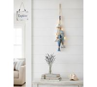 Lighted Wooden Fish & Starfish Wall Decor Beachy Mediterranean Nautical Wall Hanging Decor with Warm LED Wooden Coastal Beach Style Rope Ornament for Bathroom Porch & Beach House