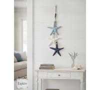 Lighted Wooden Fish & Starfish Wall Decor Beachy Mediterranean Nautical Wall Hanging Decor with Warm LED Wooden Coastal Beach Style Rope Ornament for Bathroom Porch & Beach House