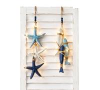 Lighted Wooden Nautical Fish and Starfish Wall Decor | Ornement Mural Côtier Poisson & Étoile De Mer en Bois, Éclairé, sur Pile, Pour Maison Café Restaurant Salle De Bain