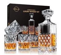 LIGHTEN LIFE Carafe à whisky en cristal de 849 ml avec 4 verres dans un coffret cadeau, carafe à whisky sans plomb et ensemble de verre, ensemble de carafe à whisky de qualité supérieure, carafe à